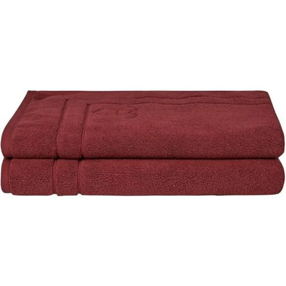 Organic Cotton Bath Mat Set of 2 Red 20x27 Soft Absorbent Quick Dry Bathroom Rug
